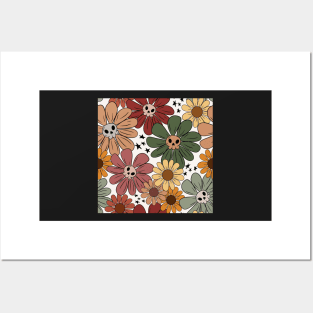 Fall skull flowers Posters and Art